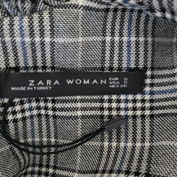 Zara Woman Sleeveless Plaid Top Size S Black/White/Blue Ruffle Detail Office - Picture 6 of 7